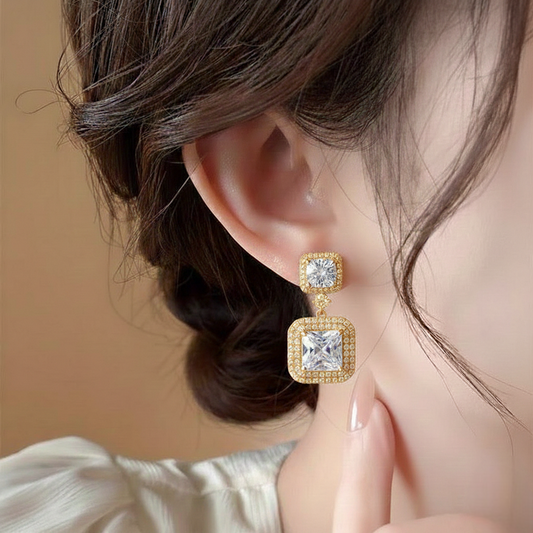 Cubic zirconia Earrings ¥-0028 (Golden-Transperant)
