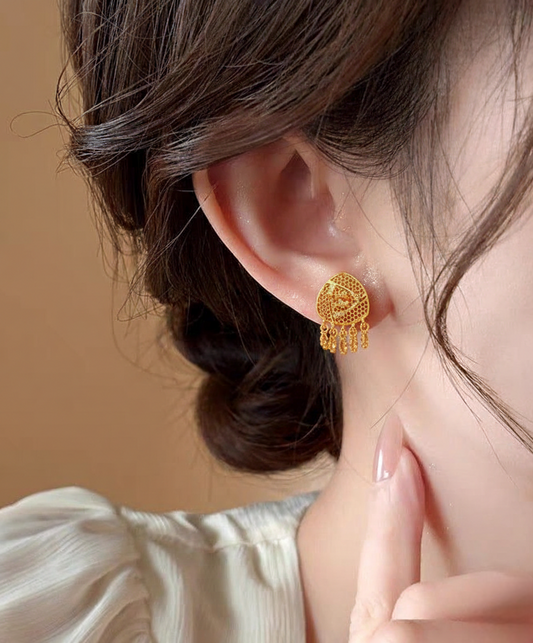 Dome Earrings with CZ Tassels ¥-0040 (Golden)