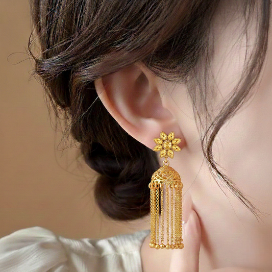 Traditional Flower Jhumka ¥-0029 (Golden-Transperant)