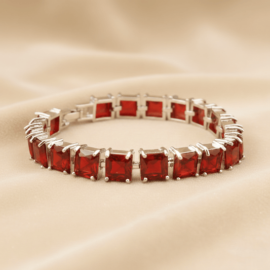 Crimson Crown Gem Bracelet ¥-0002 (Red-Silver) - MAWKLUXORA
