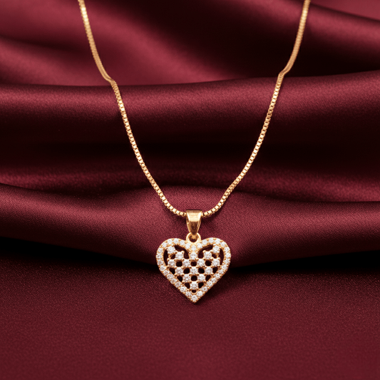 Zirconia Heart Pendant ¥-0012 (Golden) - MAWKLUXORA