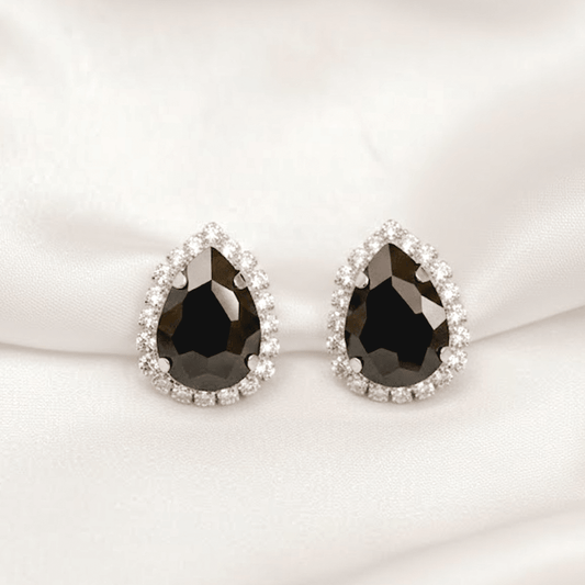 Pear Shaped Studs earrings $_0052 (Silver-Black) - MAWKLUXORA