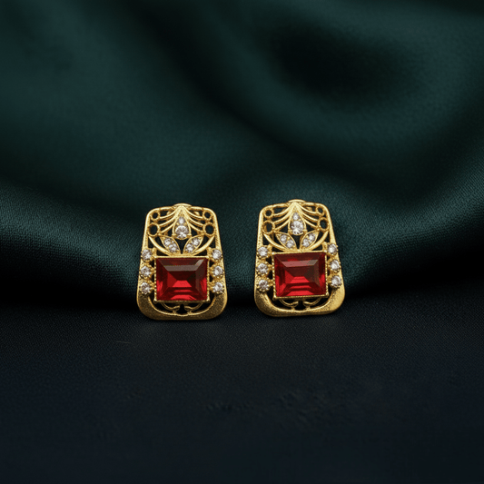 Cushion Cut Studs ¥-0037 (Golden-Red) - MAWKLUXORA