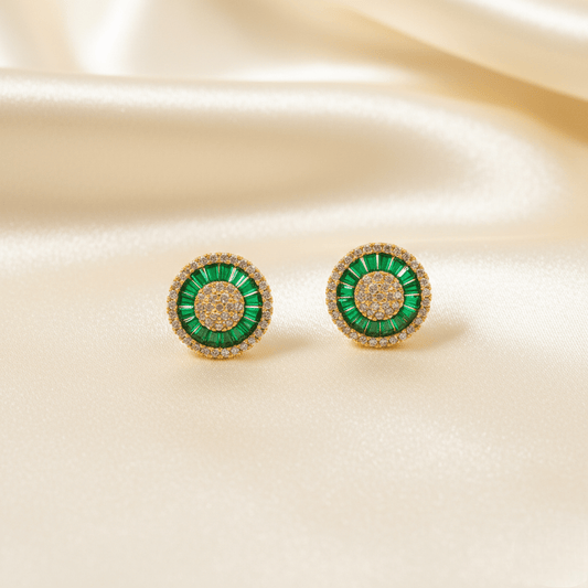 Circle Studs With Gemstones ¥-0025 (Golden-Green) - MAWKLUXORA