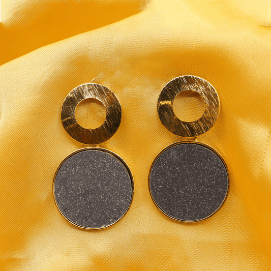 Double Disc Drop Studs ¥-0026 (Black-Golden) - MAWKLUXORA