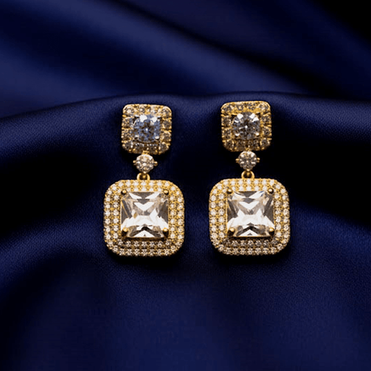 Cubic zirconia Earrings ¥-0028 (Golden-Transperant) - MAWKLUXORA