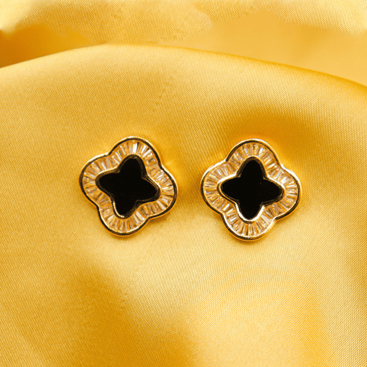 Four-Leaf Flower Studs ¥-0034 (Golden-Black) - MAWKLUXORA