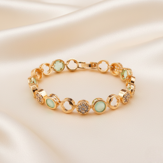 Round Natural Diamond Halo Tennis Bracelet ¥-0001 (Golden-Green)