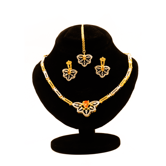 Luxury Drape Nacklace Set $_0049 (Silver-Golde-Orange) - MAWKLUXORA