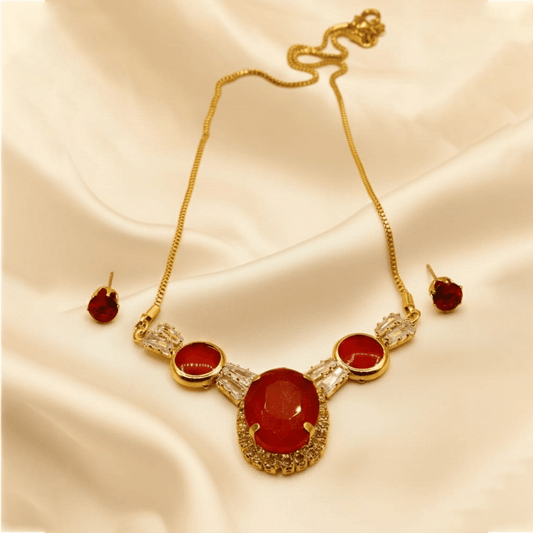 Oval Statement Nacklace Set $_0067 (Golden-Red) - MAWKLUXORA