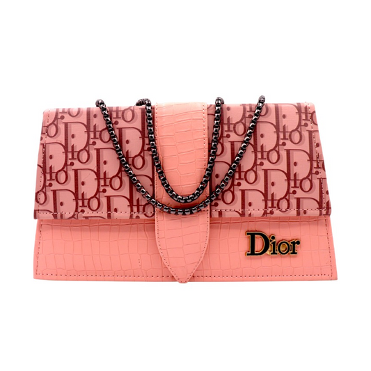 Dior Inspired Pink Monogram Clutch with Croc-Textured Flap RP 0102