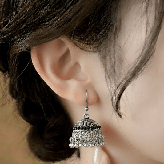 Traditional Jhumka $_0058 (Silver-Black) - MAWKLUXORA