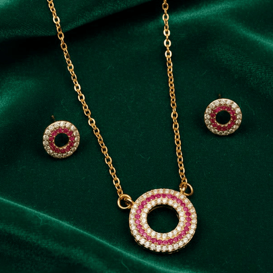Red Pave Circle Set $_0051 (Golden-Red) - MAWKLUXORA