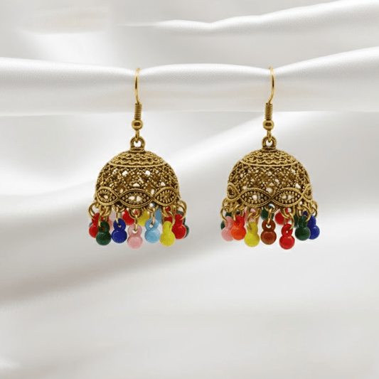 Traditional Jhumka $_0060 (Golden-Multishade) - MAWKLUXORA
