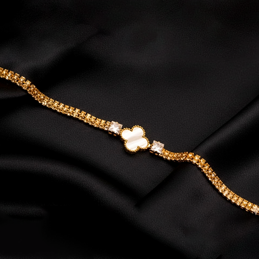 Shiny zircon lucky clover stacked bracelet $_0061 (Golden-White)