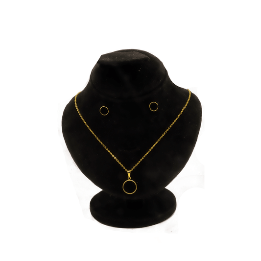 Gold-Tone Circle Pendant & Stud Set ¥-0021 (Golden-Black) - MAWKLUXORA