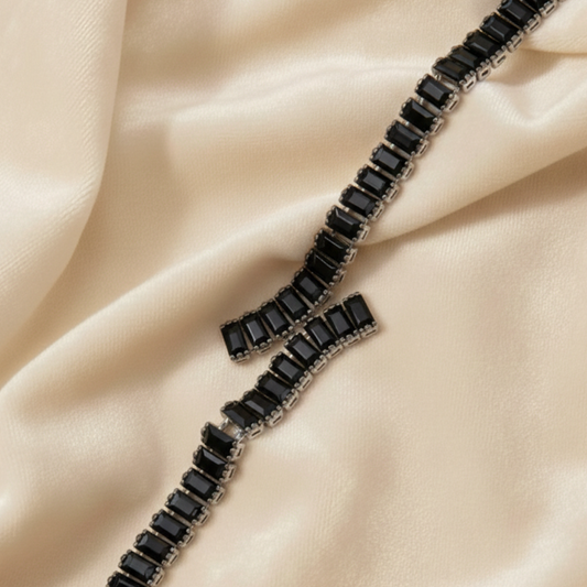 Thin Ribbon Bracelet $_0064 (Silver-Black)