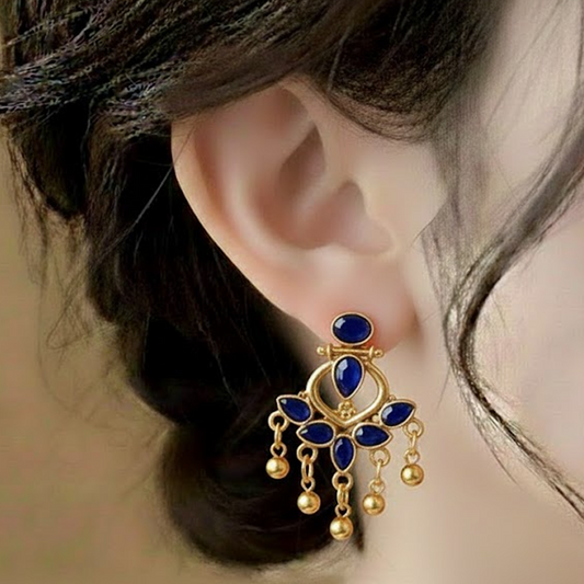 Turkish Leave Earrings ¥-0035 (Golden-Blue)