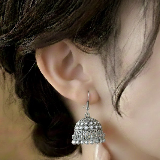 Traditional Jhumka $_0059 (Silver-Transperant)