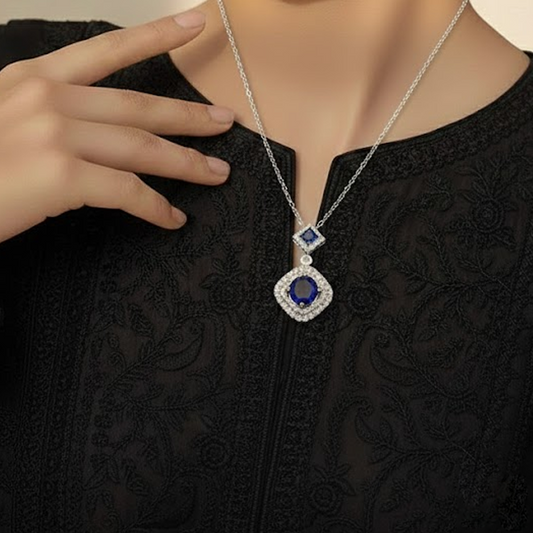 Sapphire Necklace TL-0080 (Blue-Silver)