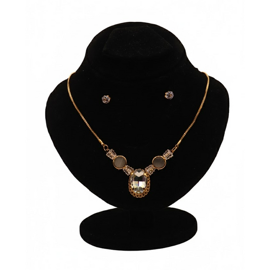Oval Statement Nacklace Set $_0067 (Golden-White)