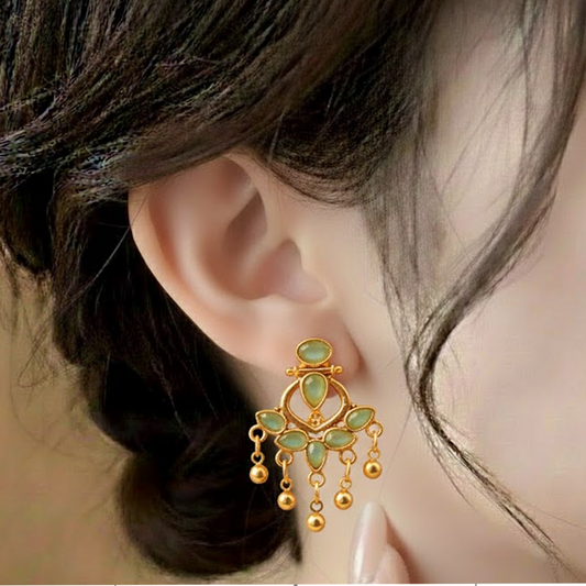 Turkish Leave Earrings ¥-0035 (Golden-Sea Greeen)