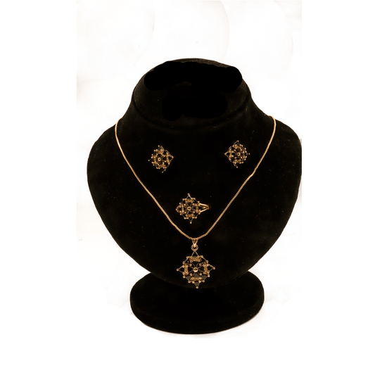 Golden & Black Petal Jewelry Set ¥-0017 (Golden-Black) - MAWKLUXORA