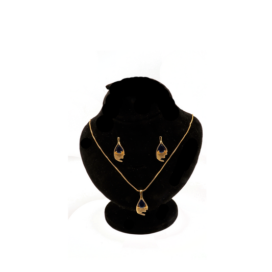 Royal Blue Teardrop Pendant & Stud Set ¥-0020 (Golden-Blue)