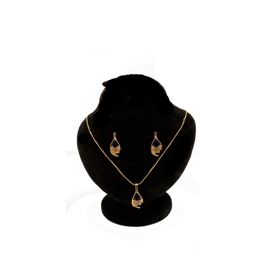 Royal Blue Teardrop Pendant & Stud Set ¥-0020 (Golden-Blue) - MAWKLUXORA