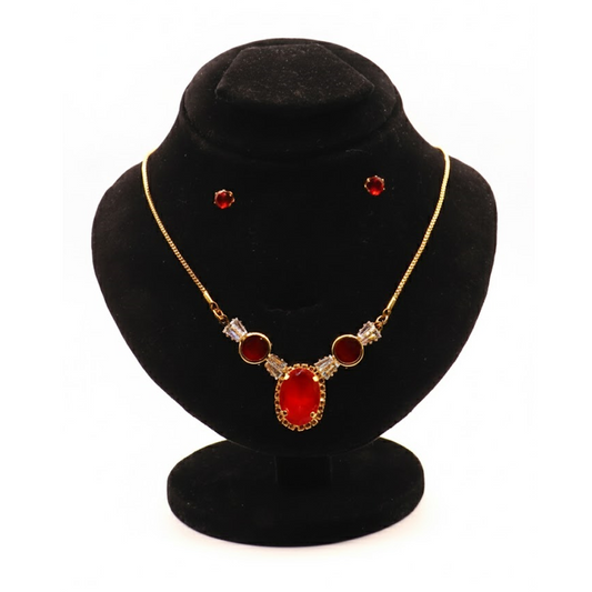 Oval Statement Nacklace Set $_0067 (Golden-Red)