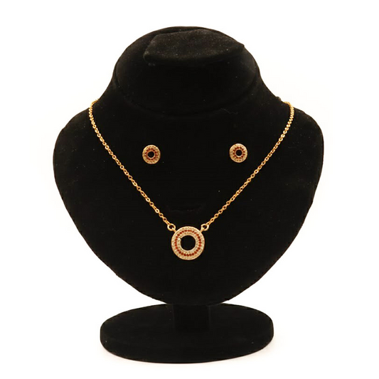 Red Pave Circle Set $_0051 (Golden-Red)