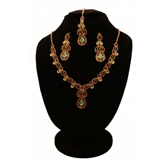 Regal Peach Blossom Nacklace Set $_0070 (Golden-SeaGreen) - MAWKLUXORA