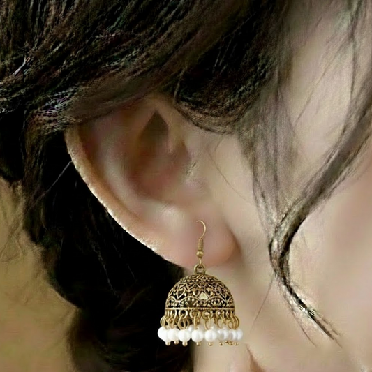 Traditional Jhumka $_0060 (Golden-White)