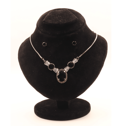 Oval Statement Nacklace Set $_0067 (Silver-Black) - MAWKLUXORA