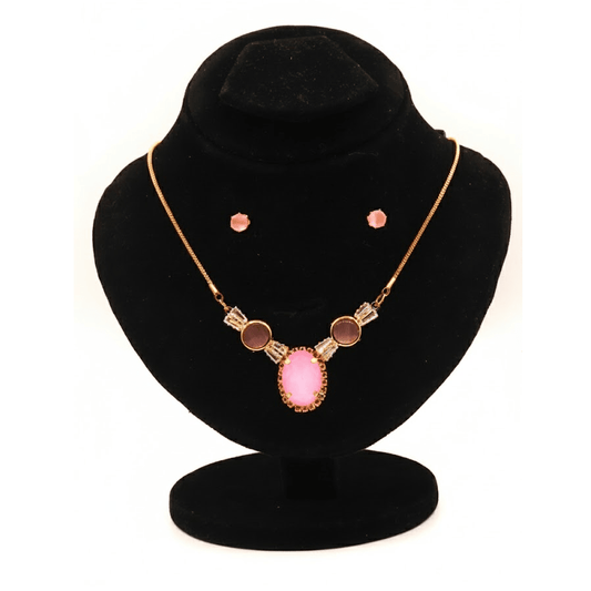 Oval Statement Nacklace Set $_0067 (Golden-Pink) - MAWKLUXORA