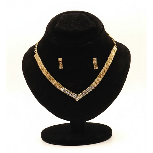 V Shape Gemstone Nacklace Set $_0047 (RoseGold-Tranperant)