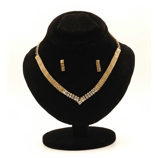 V Shape Gemstone Nacklace Set $_0047 (RoseGold-Tranperant) - MAWKLUXORA