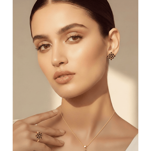 Golden & Black Petal Jewelry Set ¥-0017 (Golden-Black) - MAWKLUXORA