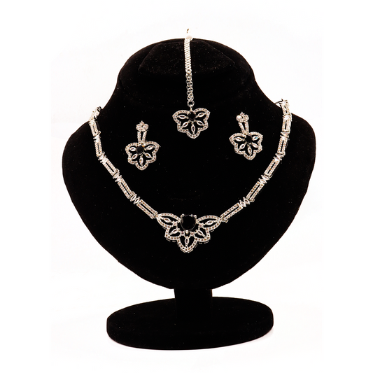 Luxury Drape Nacklace Set $_0049 (Silver-Black)