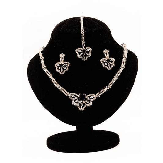 Luxury Drape Nacklace Set $_0049 (Silver-Black) - MAWKLUXORA