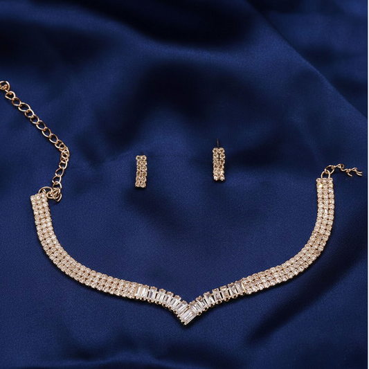 V Shape Gemstone Nacklace Set $_0047