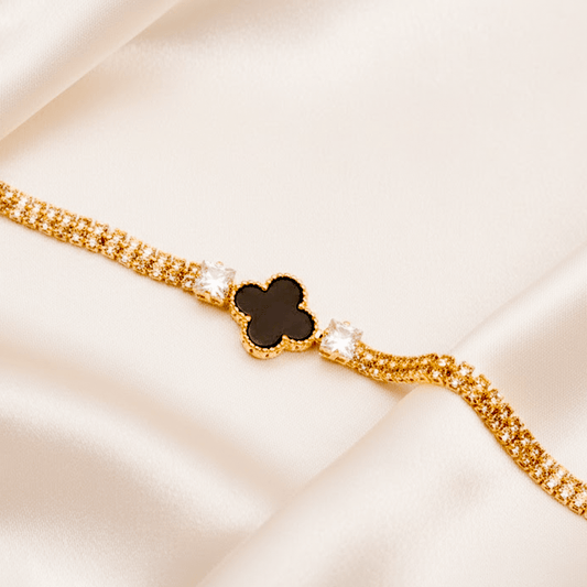 Shiny zircon lucky clover stacked bracelet $_0061 - MAWKLUXORA
