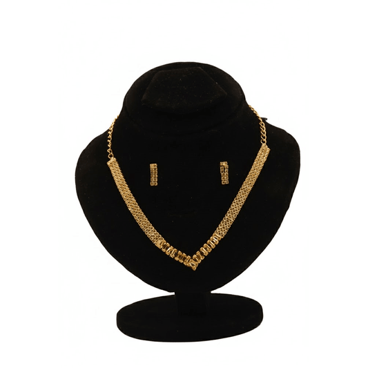 V Shape Gemstone Nacklace Set $_0047 (Golden-Pink) - MAWKLUXORA