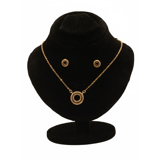 Red Pave Circle Set $_0051 (Golden-Black) - MAWKLUXORA