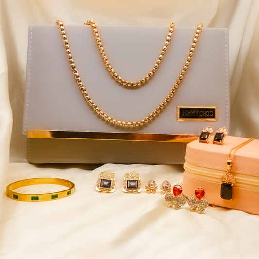 Gold Chain Shoulder Bag with Jewelry Gift Set