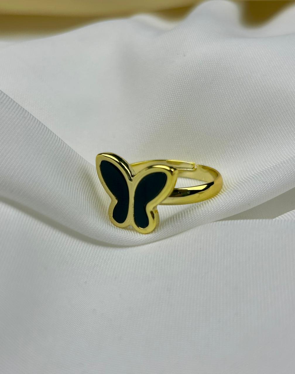Golden Black Butterfly Ring
