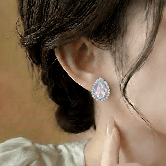 Pear Shaped Studs earrings $_0052 (Silver-Multishade) - MAWKLUXORA