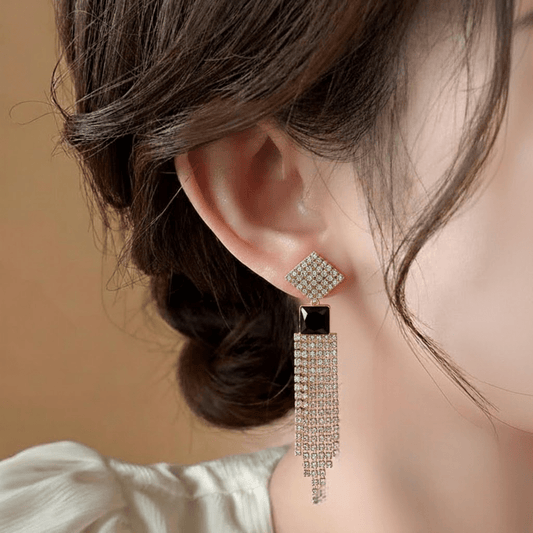 Zirconia Cut Frame Hoops $_0056 (Golden-Black) - MAWKLUXORA