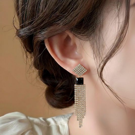 Zirconia Cut Frame Hoops $_0056 (Golden-Black)