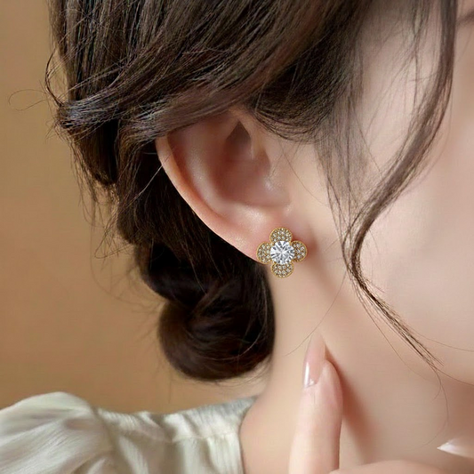 Flowral Crystal Studs ¥-0031 (Golden-Transperant)